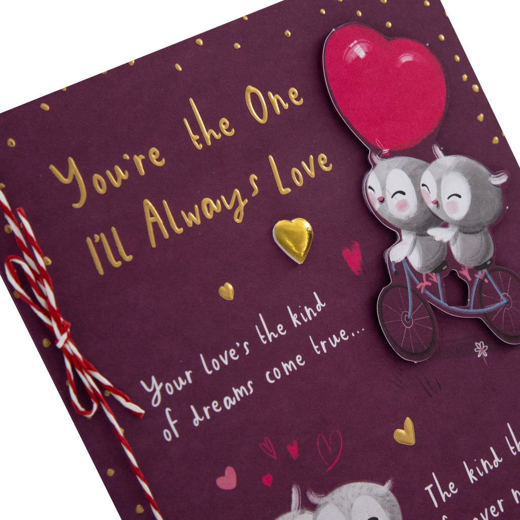 Valentine's Day Card for the One I Love - Cute Cartoon Owls Design with Gold Foil and 3D Add On