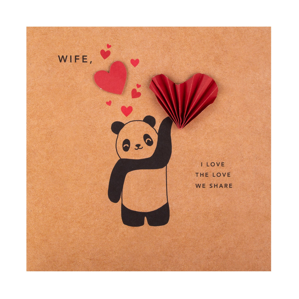 Valentine Card for Wife - Contemporary Panda Love Design with 3D add ons