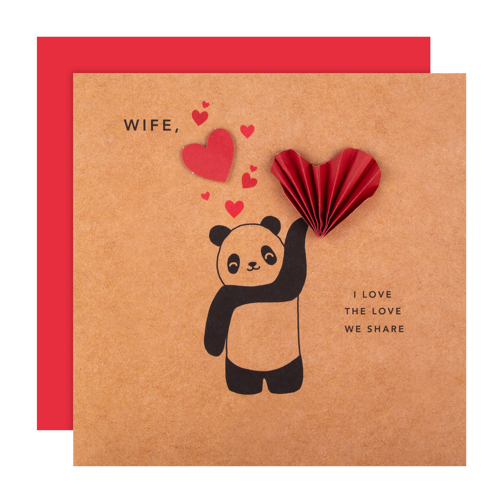 Valentine Card for Wife - Contemporary Panda Love Design with 3D add ons