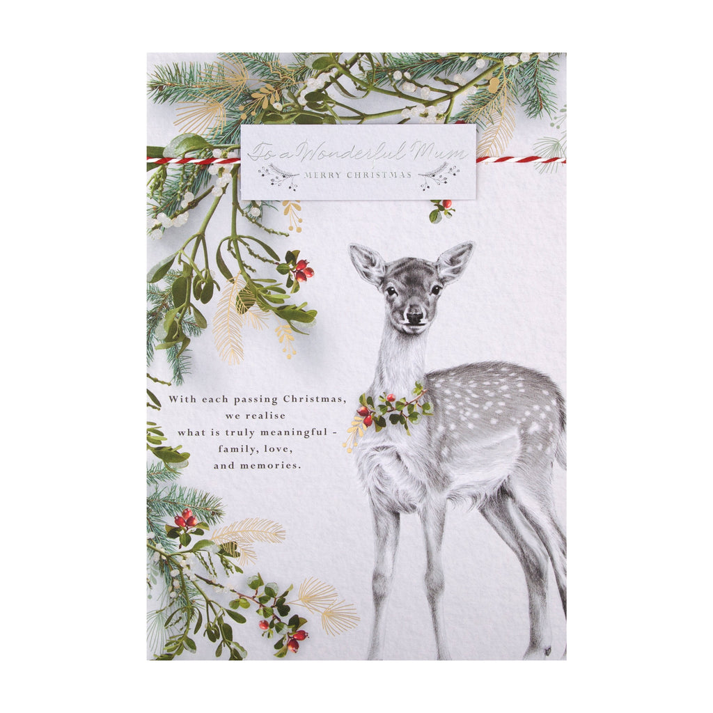 Christmas Card for Mum - Traditional Reindeer Design with 3D Add On and Gold Foil