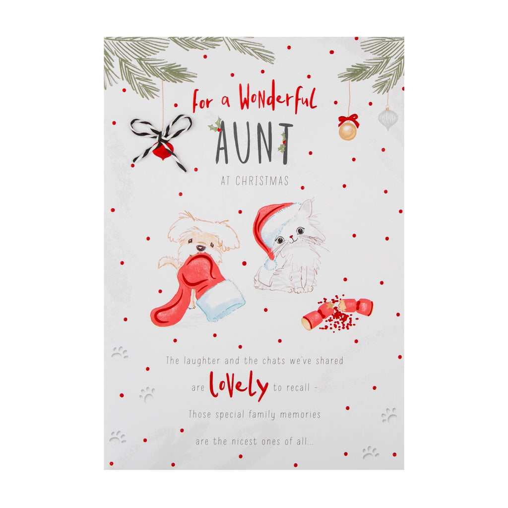 Christmas Card for Aunt - Cute Poppy & Frank Festive Design