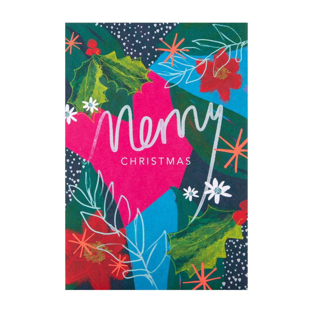 General Christmas Card - Contemporary Merry Holly Self Seal Design