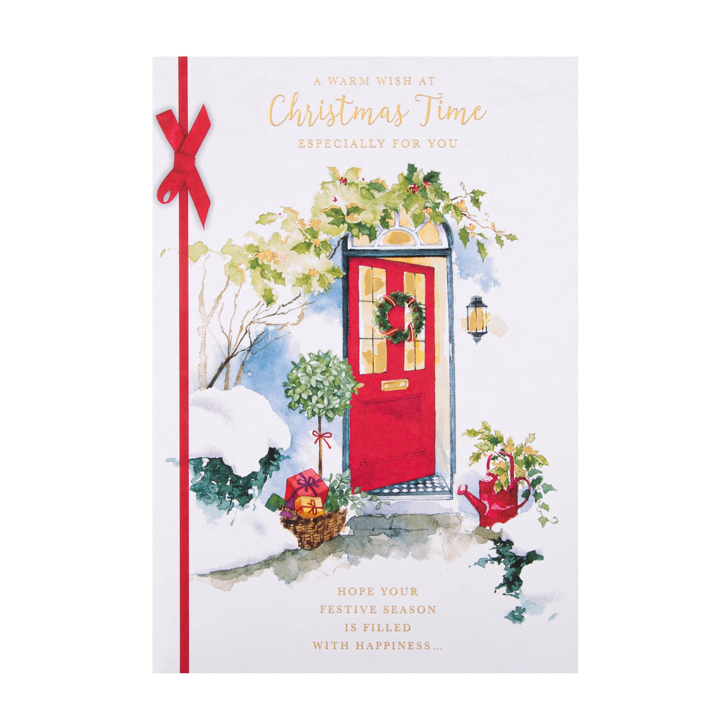 General Christmas Card - Classic Festive Front Door Design with Gold Foil