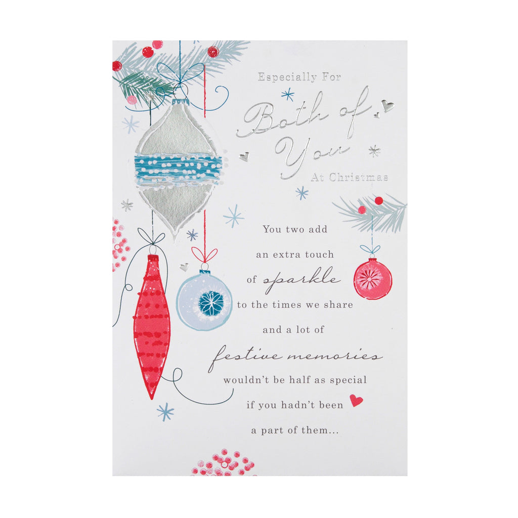 Christmas Card for Both of You - Classic Bauble Design with Silver Foil