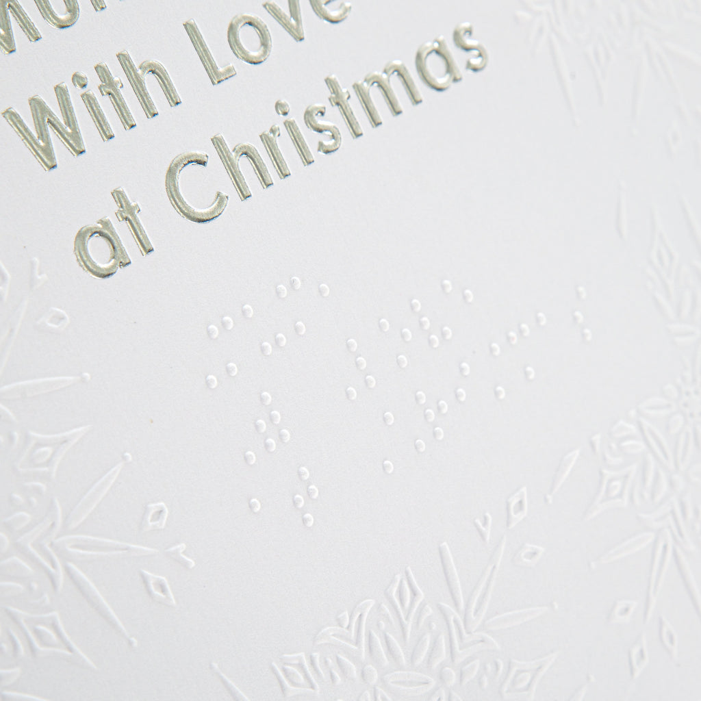 Braille Christmas Card for Mum - Contemporary Embossed Design with Silver Foil