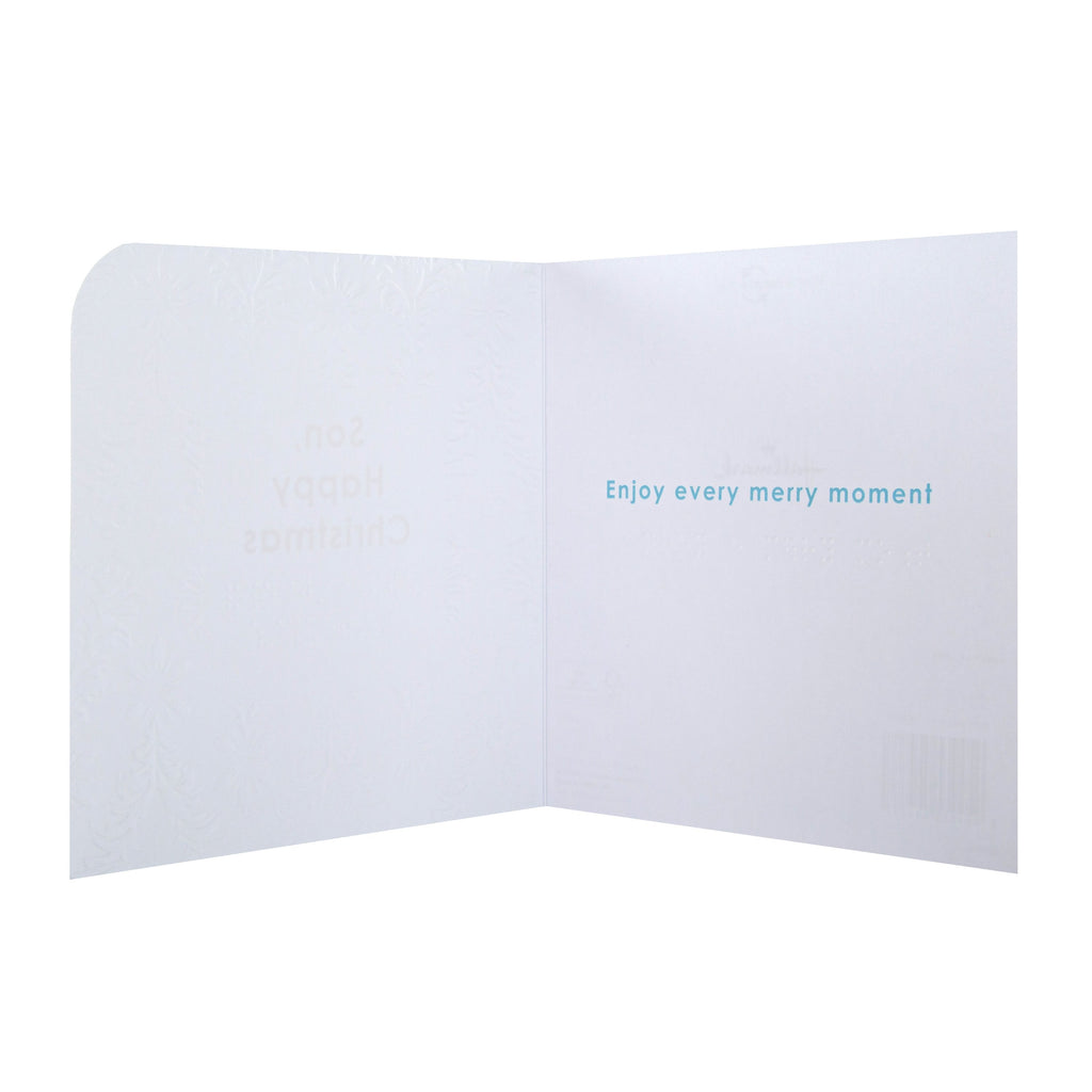 Braille Christmas Card for Son - Contemporary Embossed Design with Silver Foil