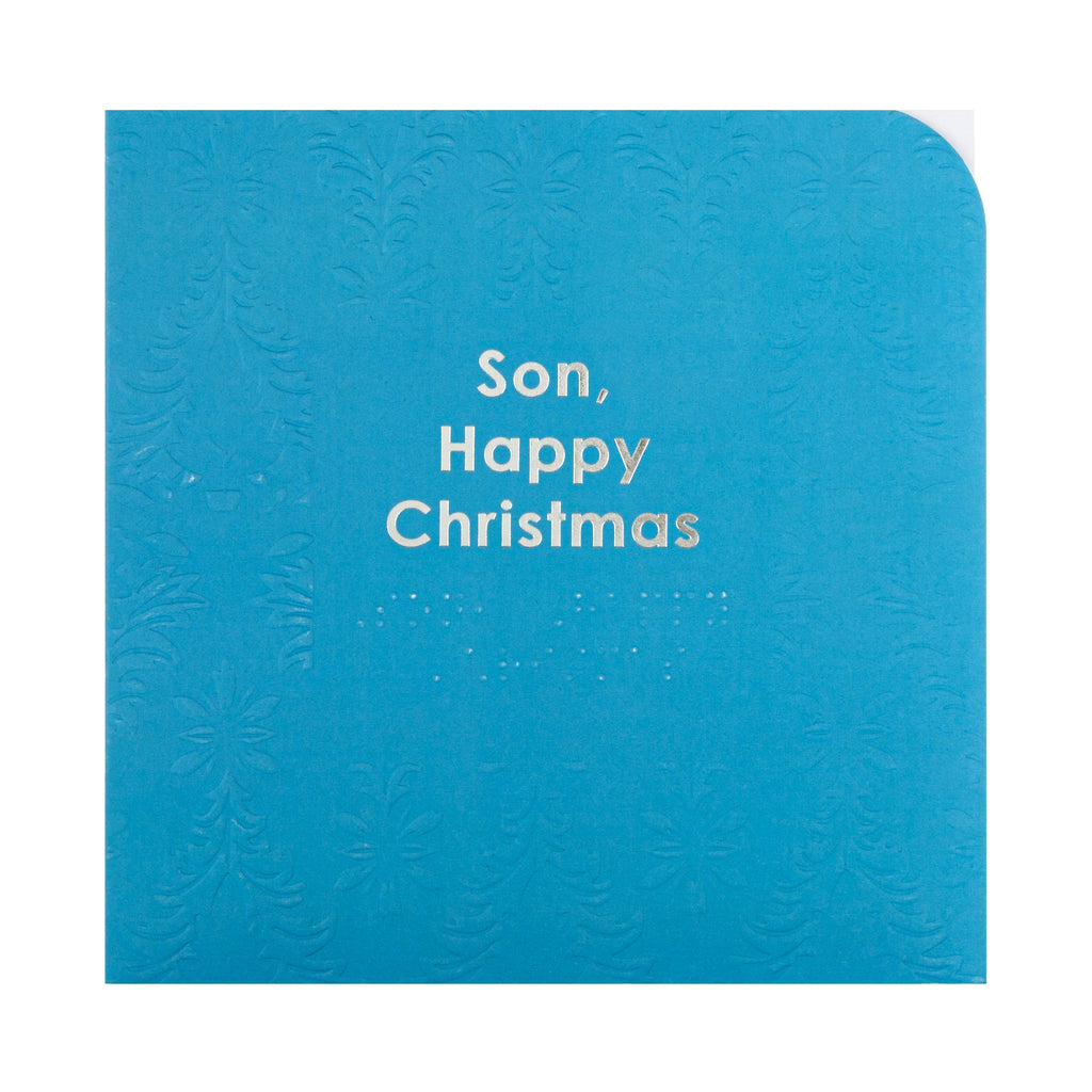 Braille Christmas Card for Son - Contemporary Embossed Design with Silver Foil