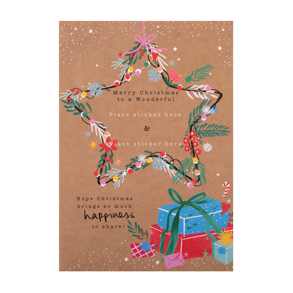 General Christmas Card - Aunty Star Lights Design with Customisable Sticker Sheet