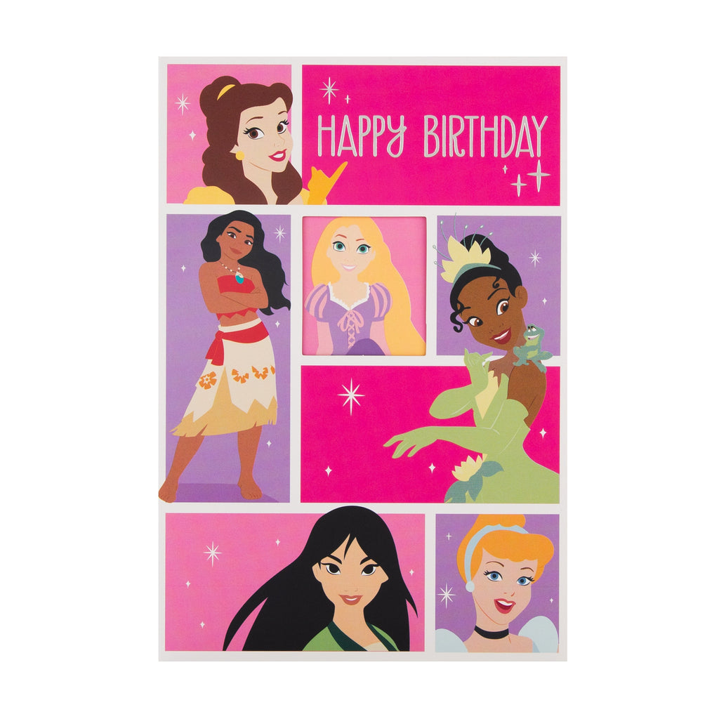 Kid's Birthday Card - Die cut Disney Princess Design with Silver Foil
