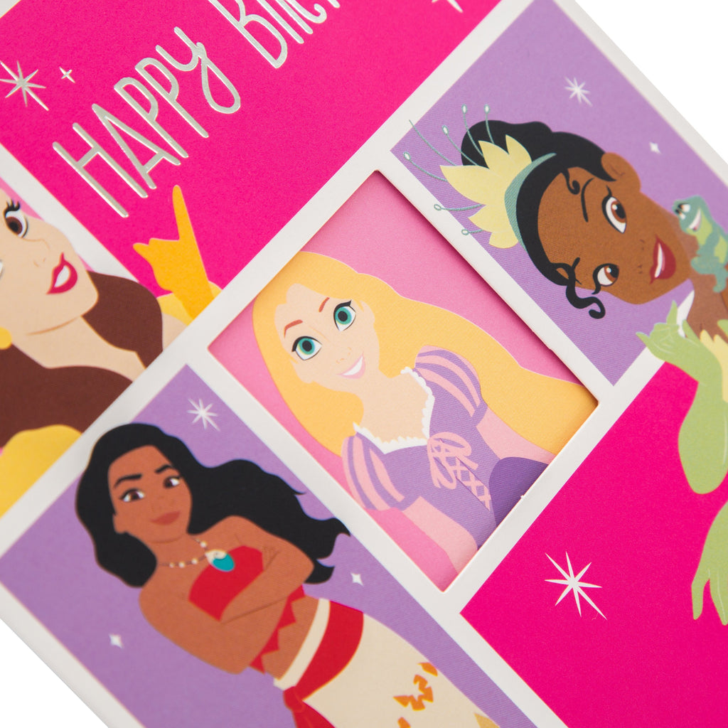 Kid's Birthday Card - Die cut Disney Princess Design with Silver Foil