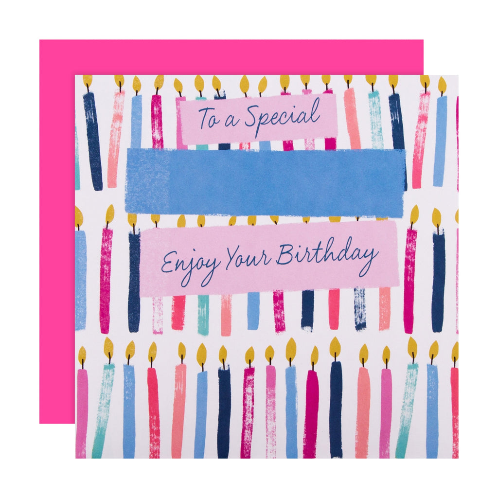Female Birthday Card - Fun Candle Design with Customisable Sticker Sheet