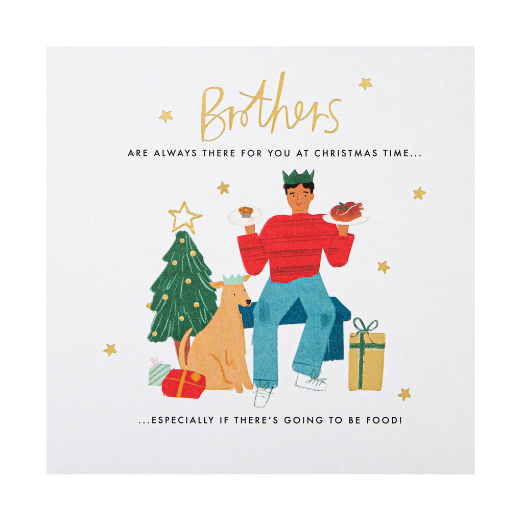 Christmas Card for Brother - Funny Contemporary Design with Gold Foil