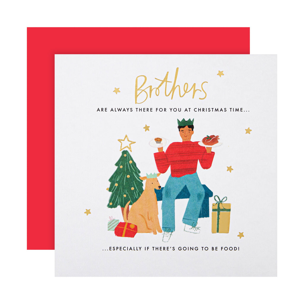 Christmas Card for Brother - Funny Contemporary Design with Gold Foil
