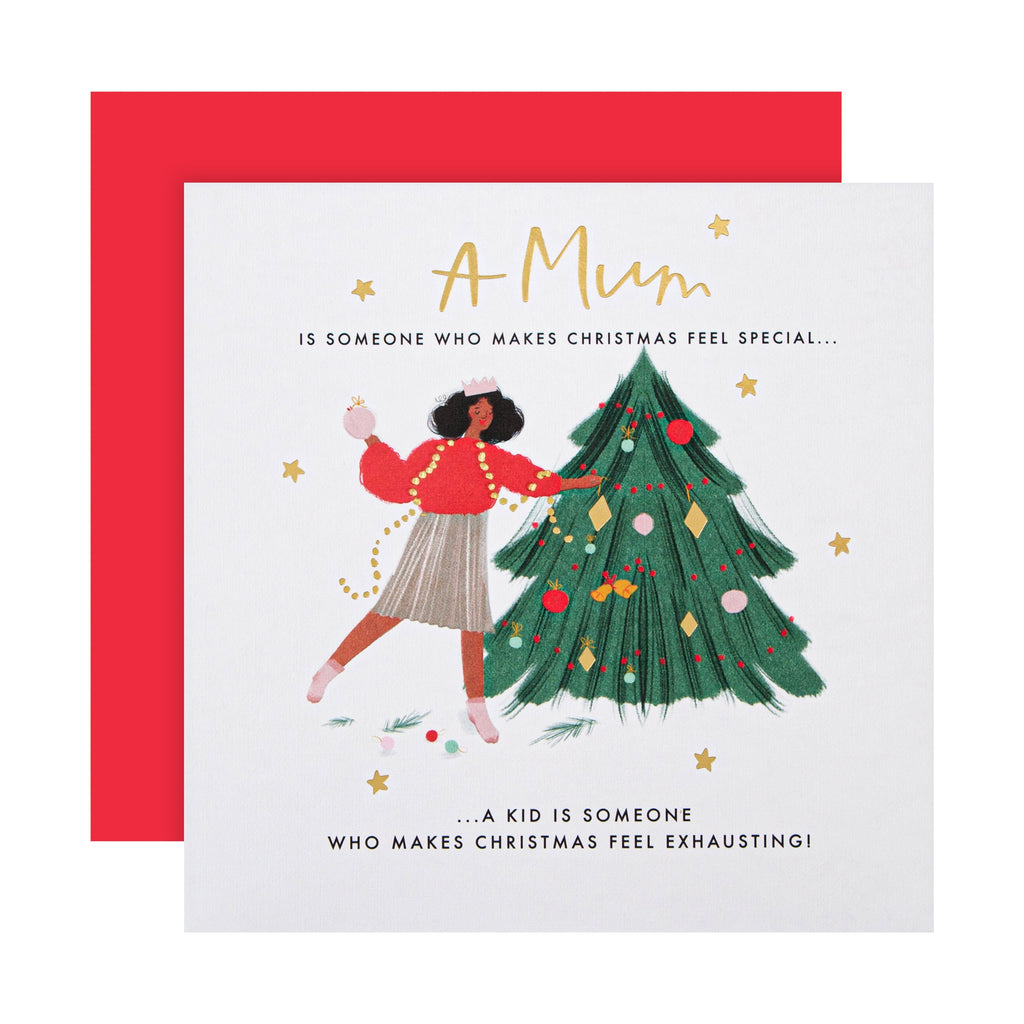 Christmas Card for Mum - Funny Contemporary Design with Gold Foil