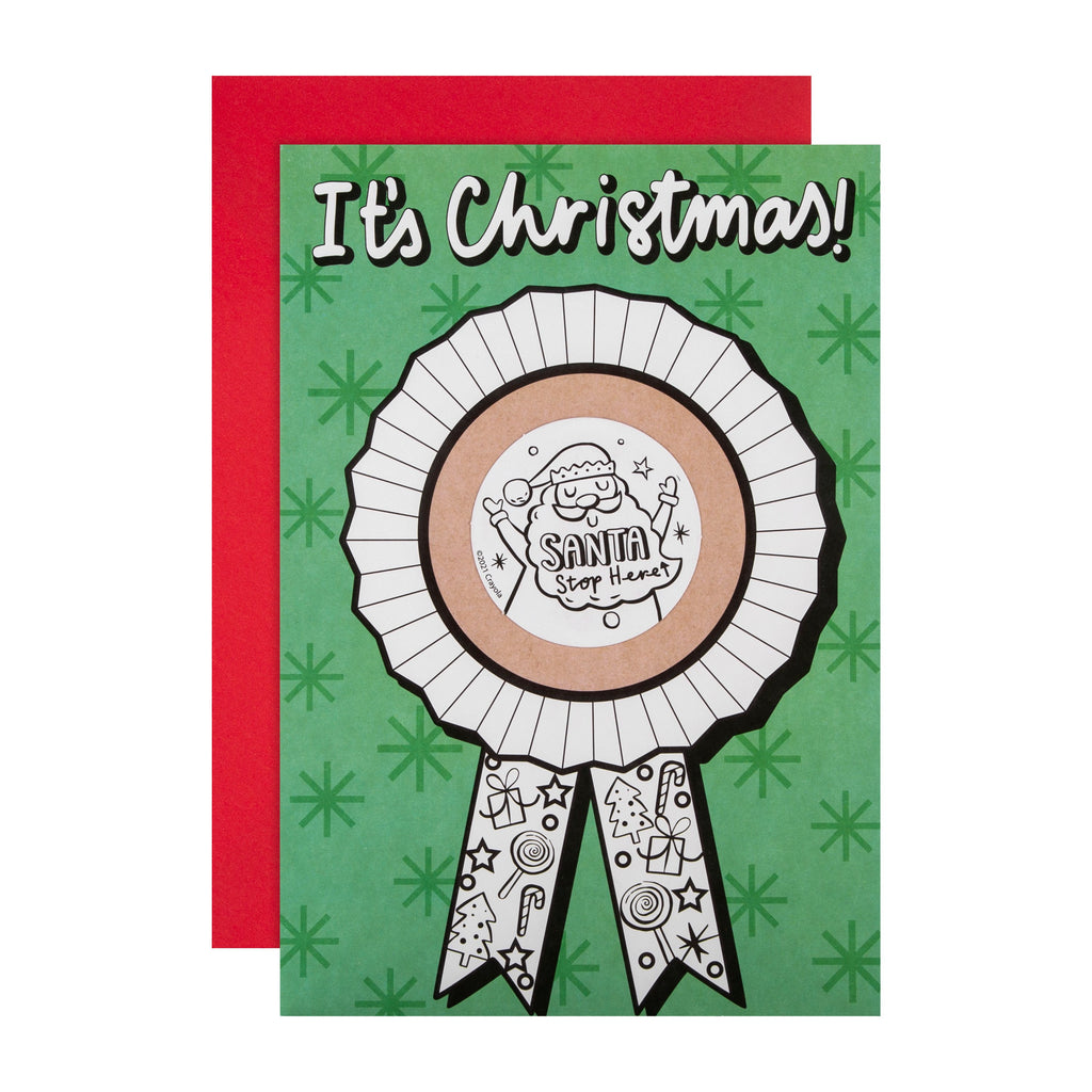 Christmas Card for Kids - Creative Crayola™ Colour In Card and Removable Santa Badge