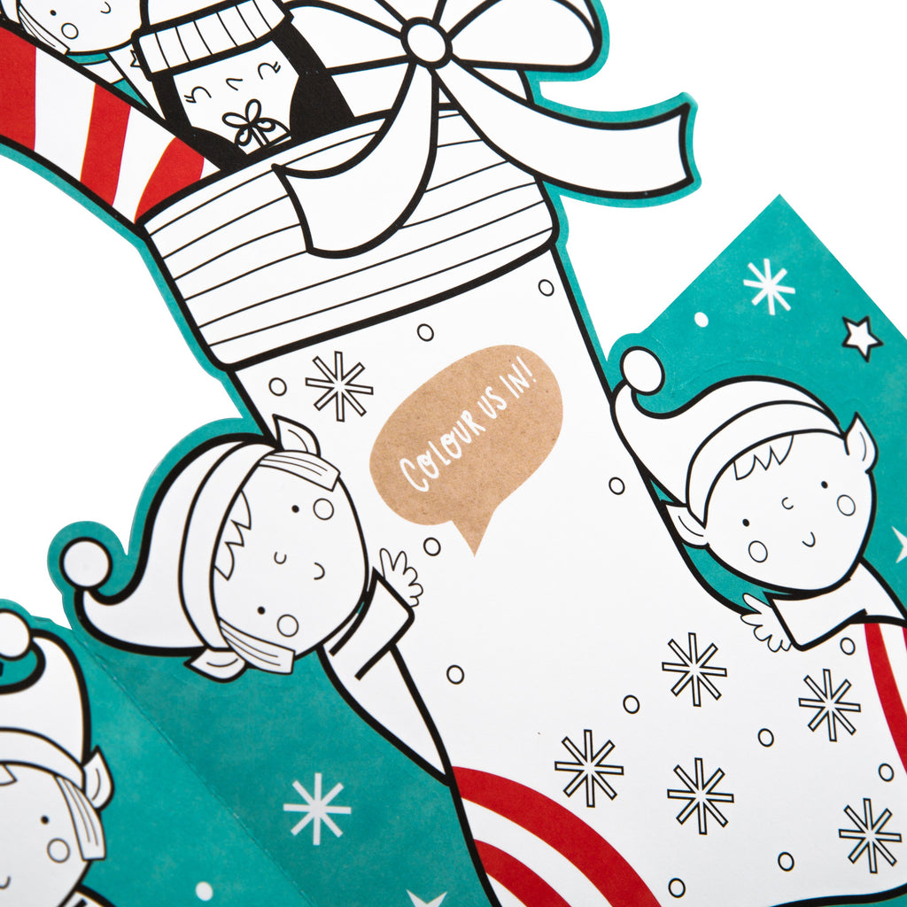 Christmas Card for Kids - Fun Crayola™ Elves and Stocking Colour In Design