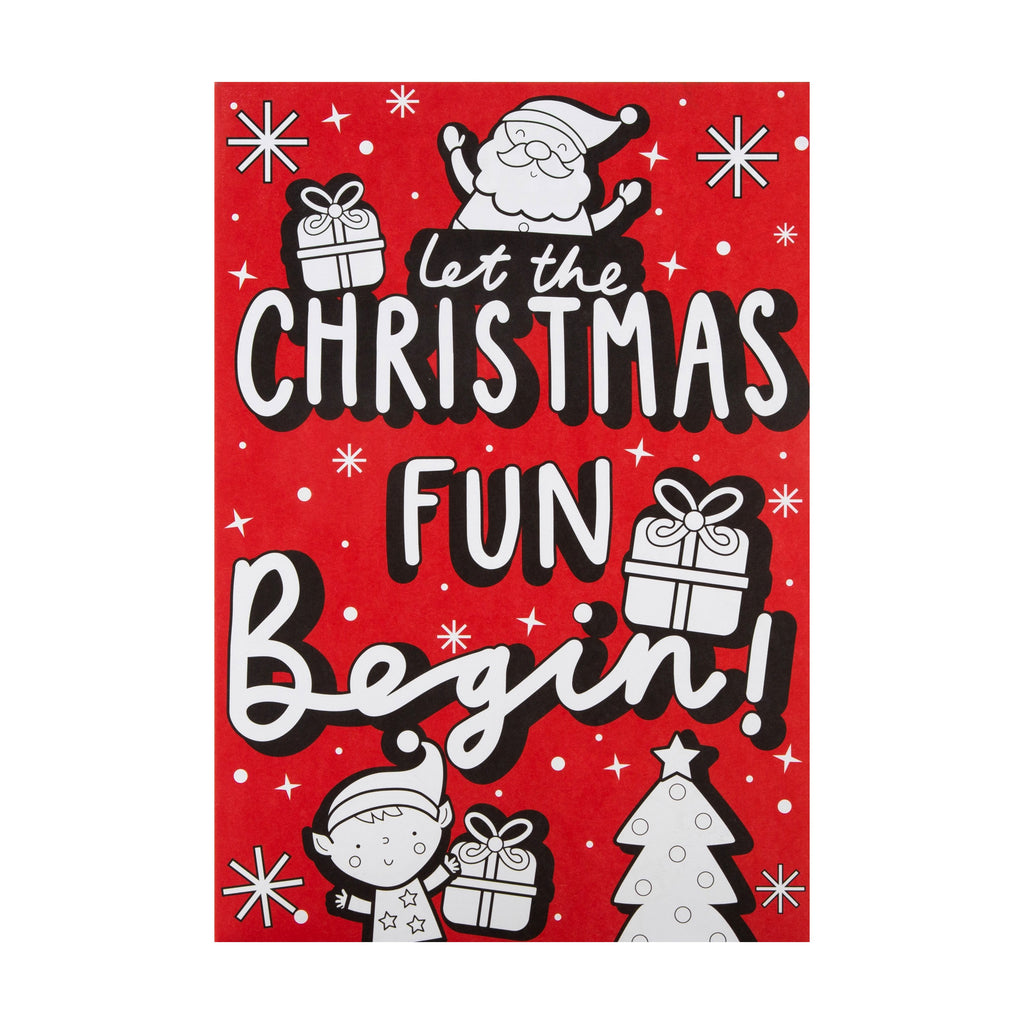 Christmas Card for Kids - Fun Crayola™ Santa and Elf Colour In Design