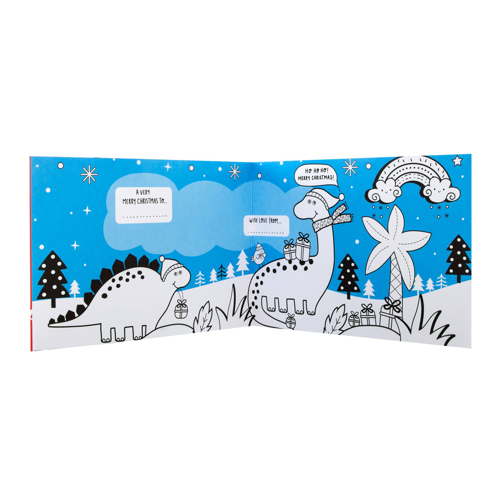Christmas Card for Kids - Fun Crayola™ Dinosaur Roarsome Colour In Design with Fold Out Banner