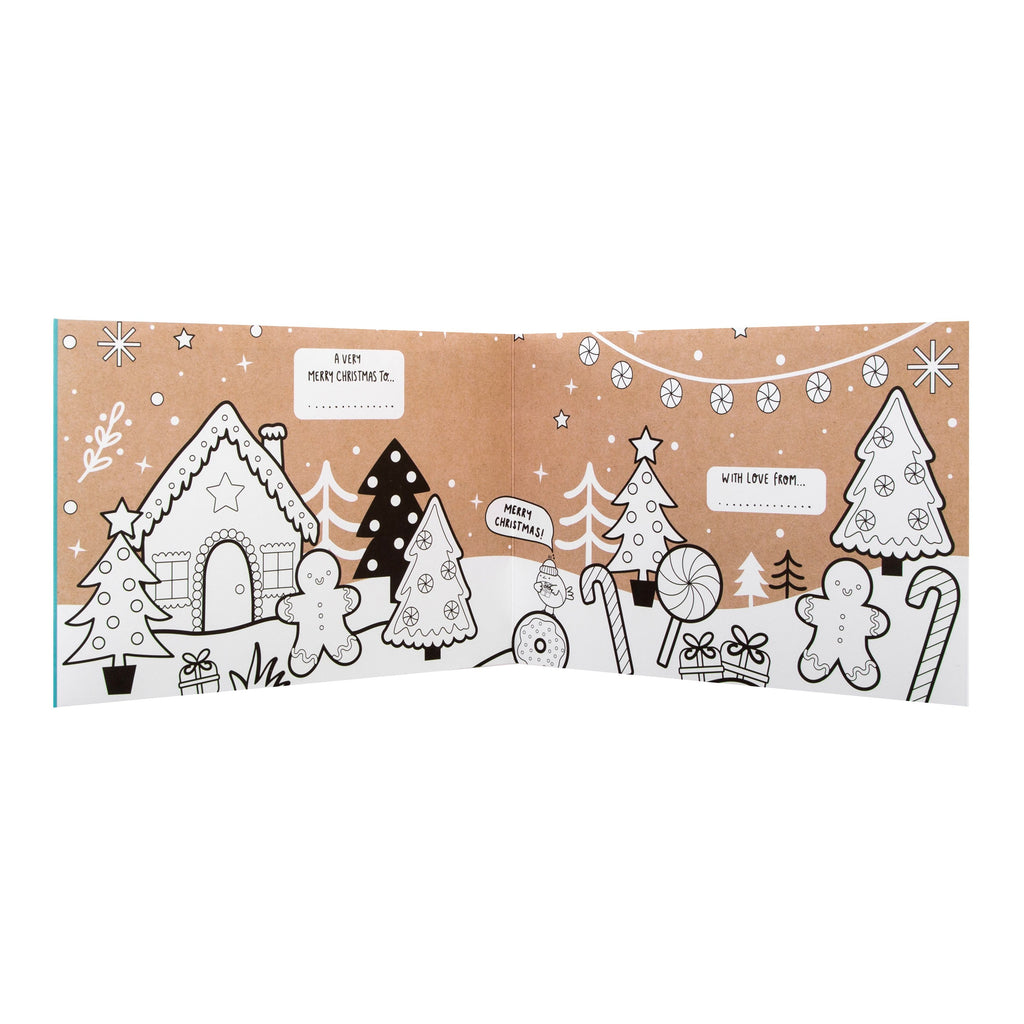 Christmas Card for Kids - Fun Crayola™ Festive Fun Gingerbread Colour In Design with Fold Out Banner
