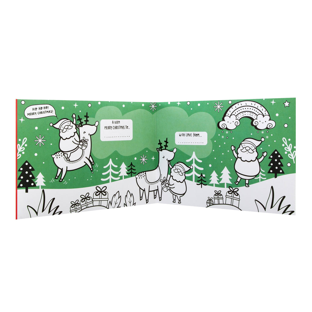 Christmas Card for Kids - Fun Crayola™ Santa and Reindeer Colour In Design with Fold Out Banner