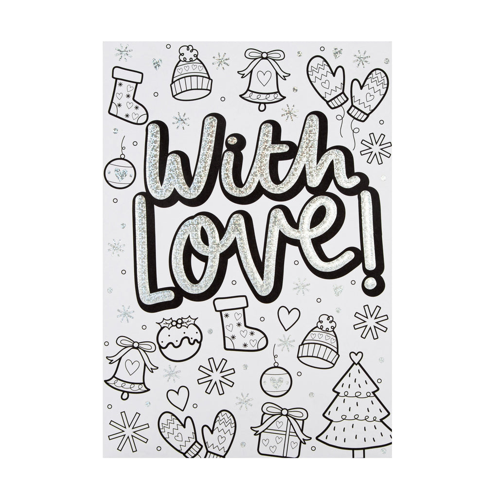 Christmas Card for Kids - Cute Crayola™ Colour In Winter Design with Silver Foil