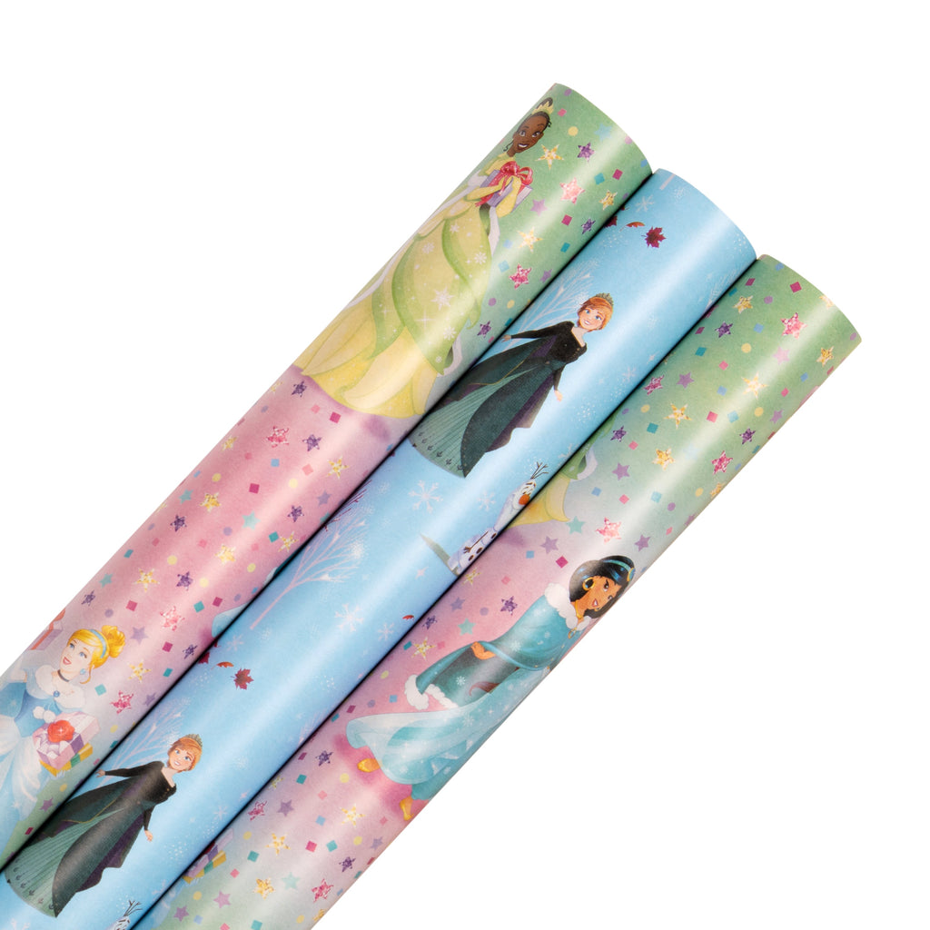 Christmas Wrapping Paper Multi-Roll Pack - 3 Rolls in 2 Disney Frozen and Princess Designs