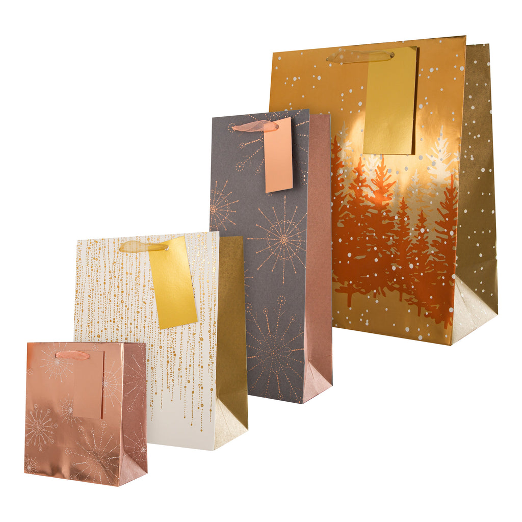 Christmas Gift and Bottle  Bag Pack - 4 Bags in 4 Contemporary Metallic Designs