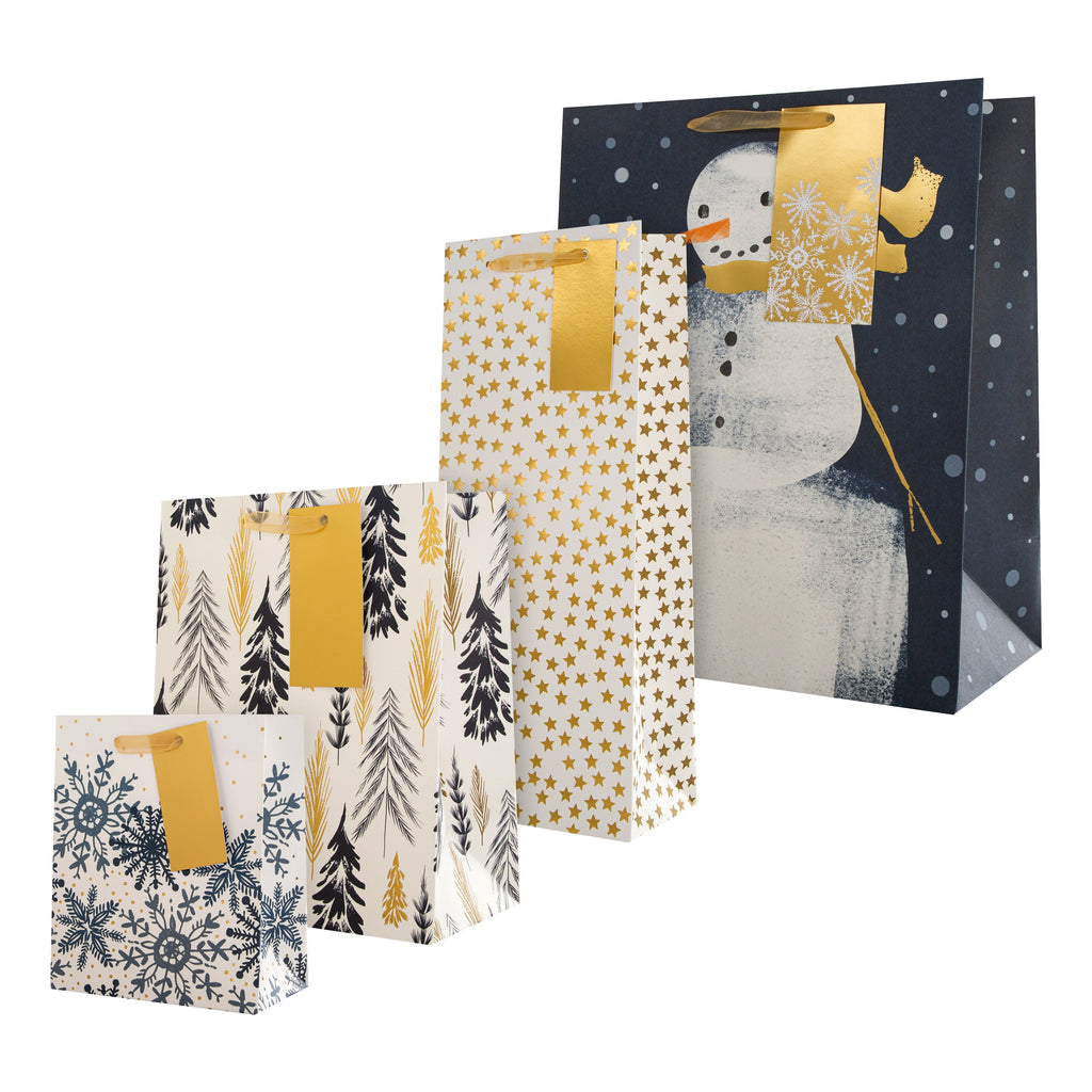 Christmas Gift and Bottle Bag Pack - 4 Bags in 4 Contemporary Patterned Designs