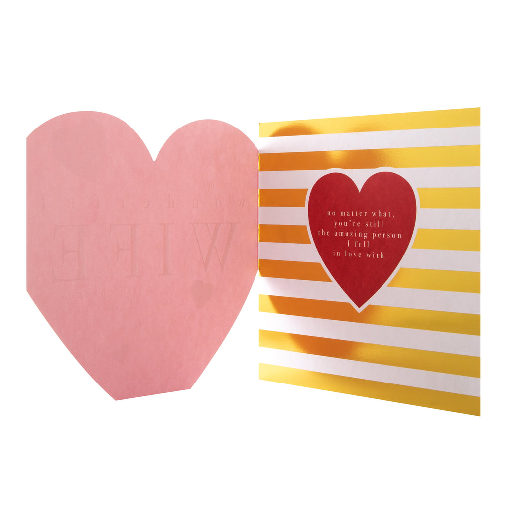 Valentine Card for Wife - Romantic Love Heart Design with Foil and Die Cut Details
