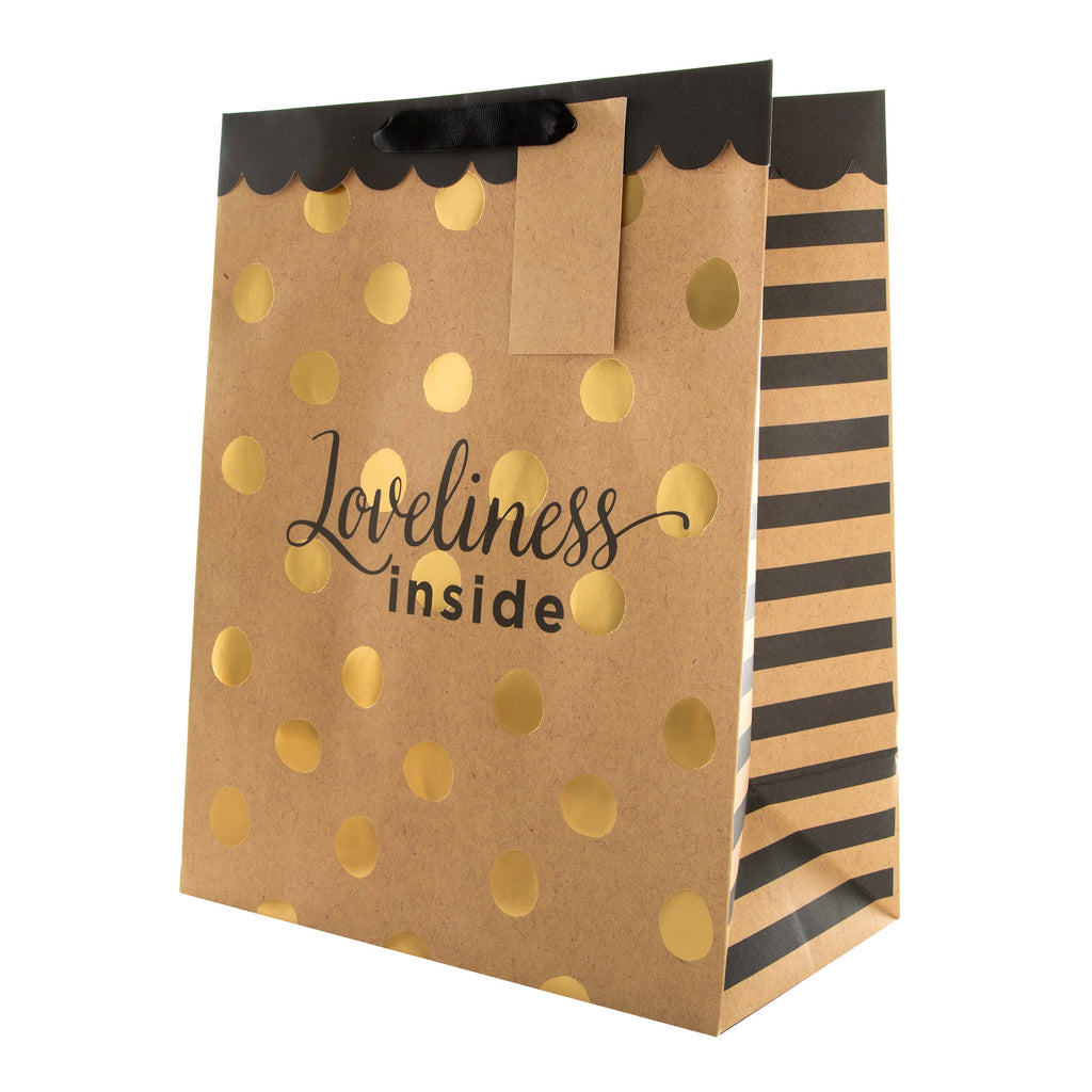 Multi Occasion Gift Wrap and Bag Bundle - 3 Gold Tissue Paper Sheets and 1 Large Gift Bag in Contemporary Gold Designs