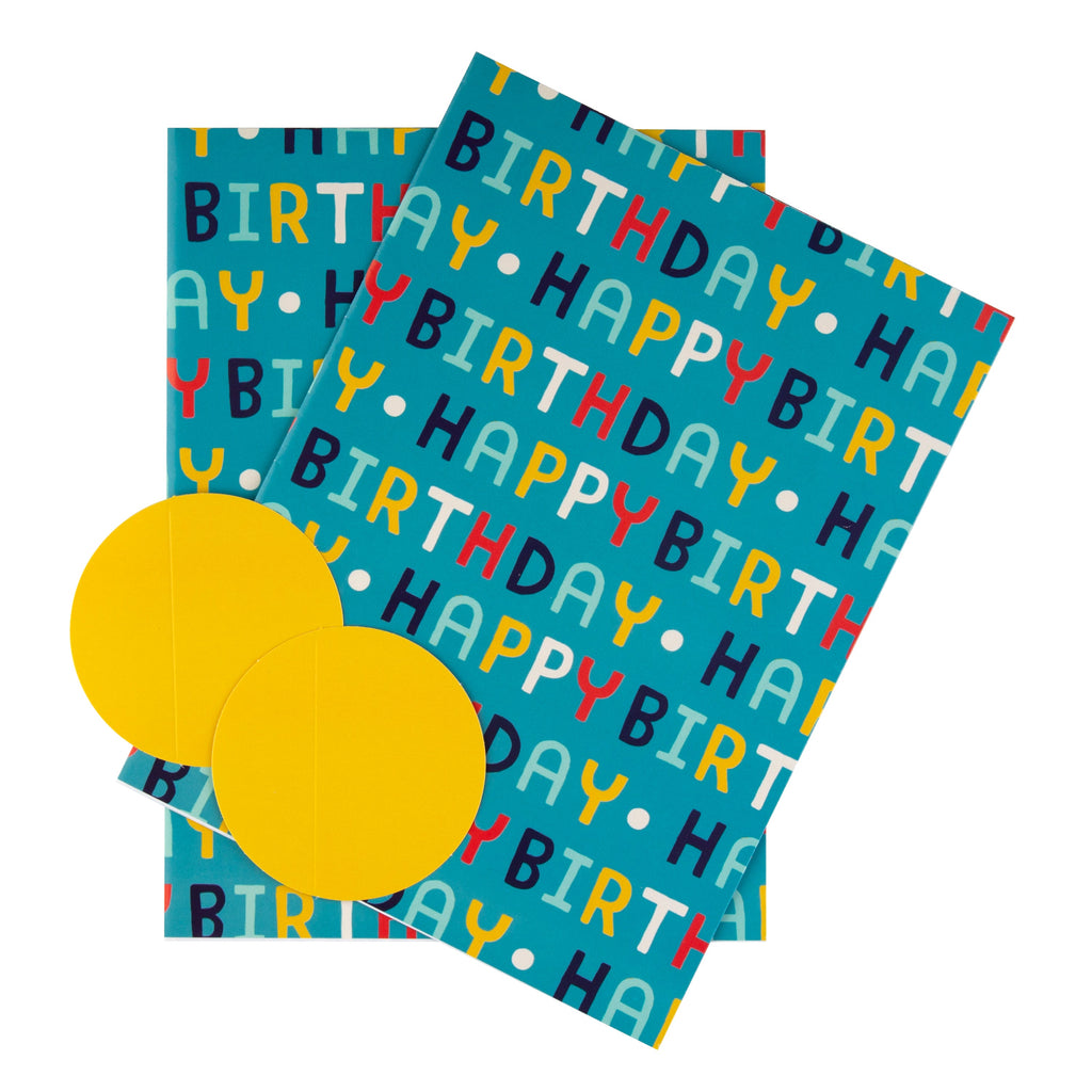 Birthday Wrapping Paper and Gift Tag Pack Duo - Colourful Decoration Designs