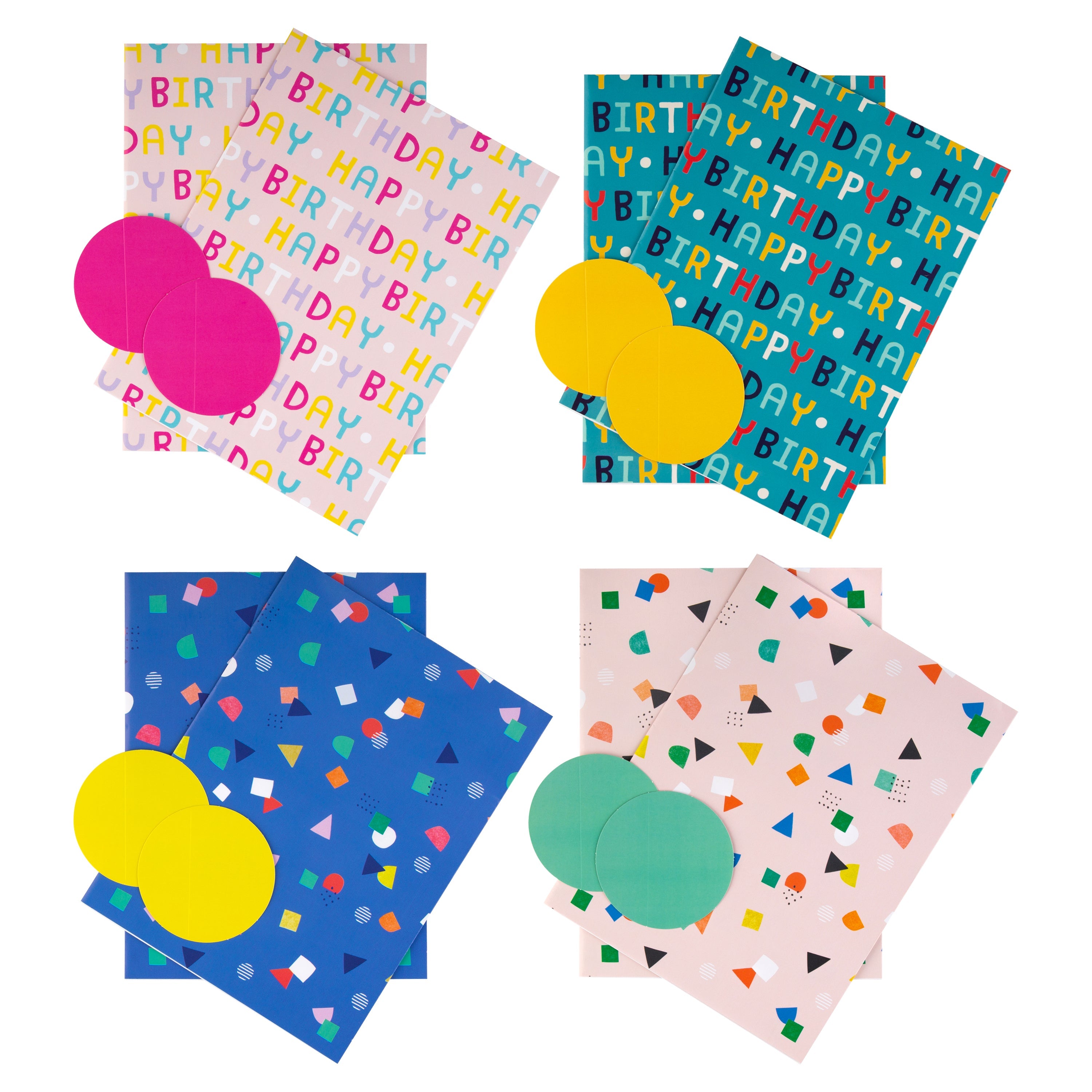 Birthday Wrapping Paper Gift Tag Pack Bundle 8 Sheets 8 Tags 4 Colourful Decoration Designs