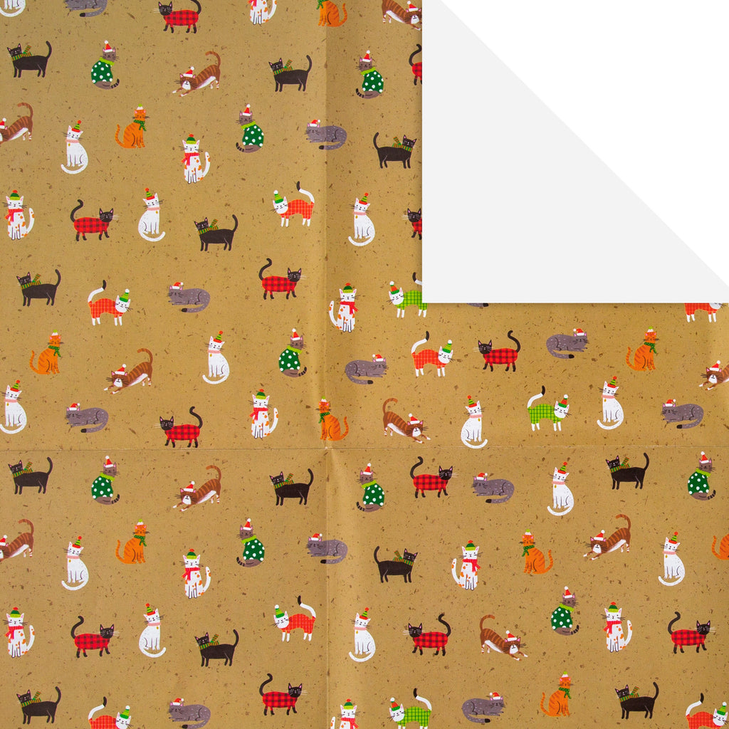 Christmas Wrapping Paper and Gift Tag Bundle for the Cat - 2 Packs of 2 Sheets and 2 Tags in 1 Design