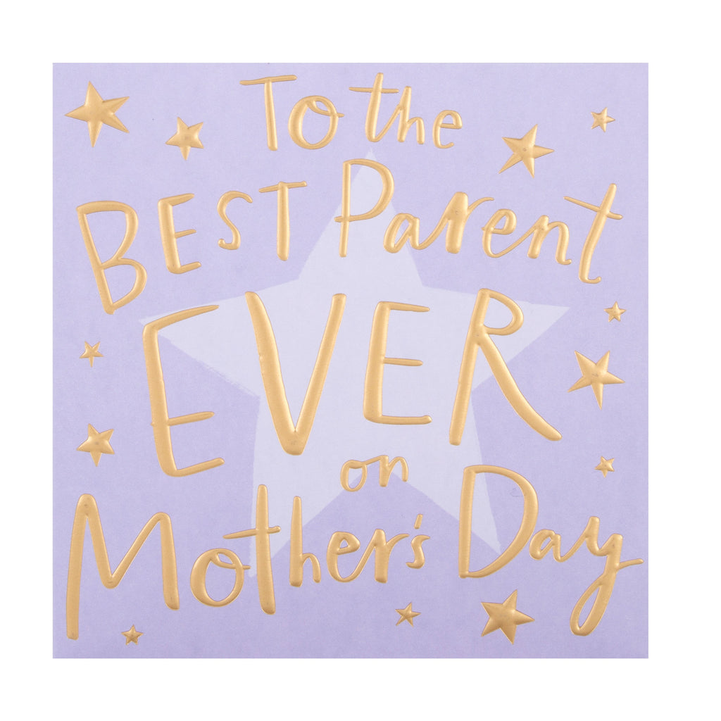 Mother's Day Card from Child - 'Best Parent Ever' Text Design with Gold Foil