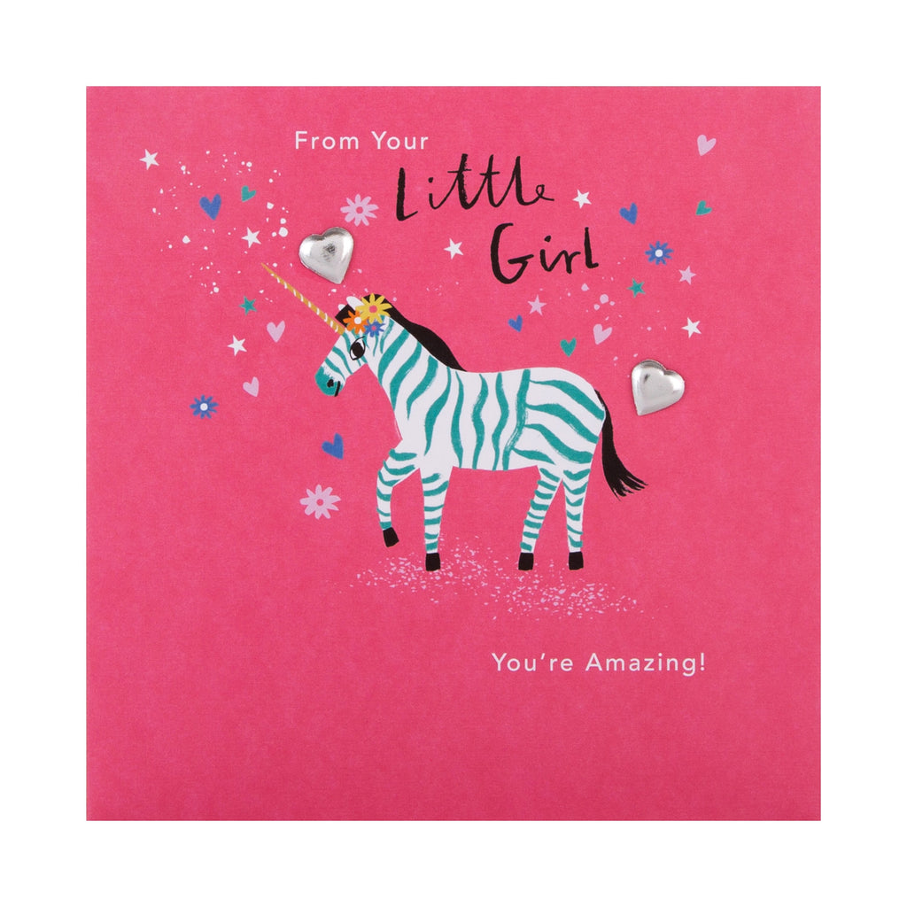 Mother's Day Card from Little Girl - Illustrated Magical Unicorn Design with Silver Charms
