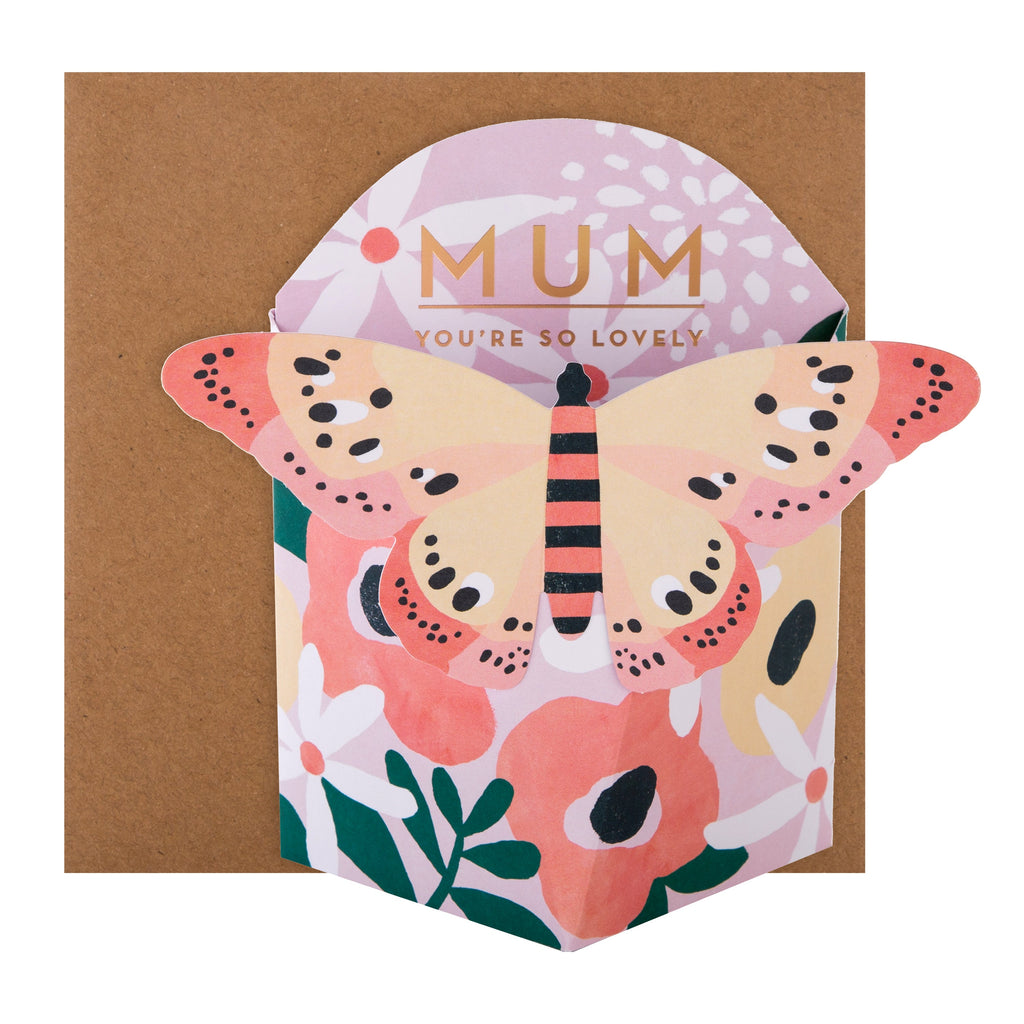 3D Mother's Day Card - Beautiful Butterfly Design with Gold Foil