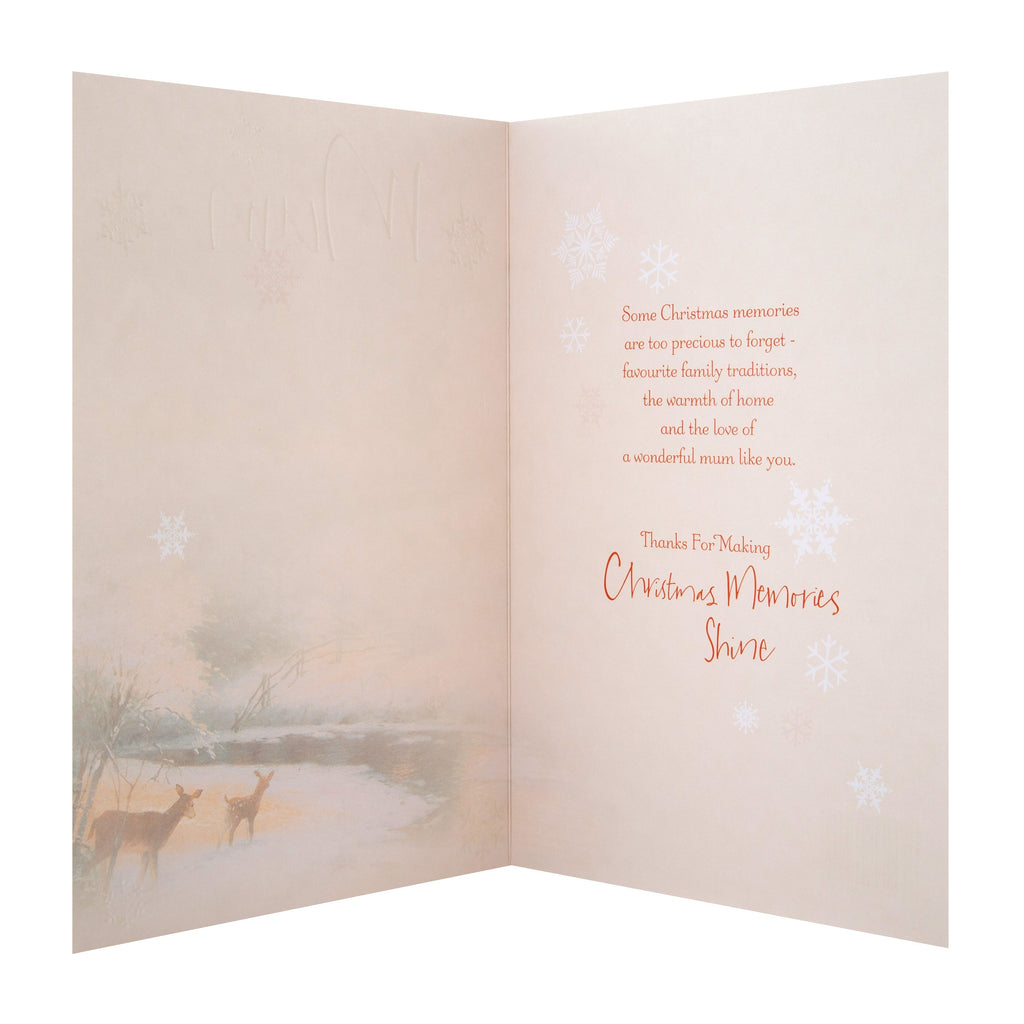 Christmas Card for Mum - Classic Winter Design with Rose Gold Foil