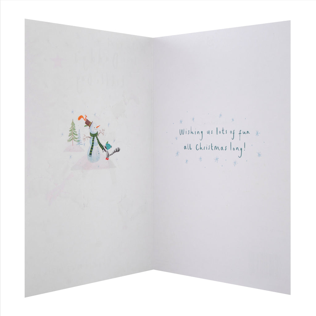 Christmas Card for Daddy from Little Boy - Cute Snowman Design with Silver Foil