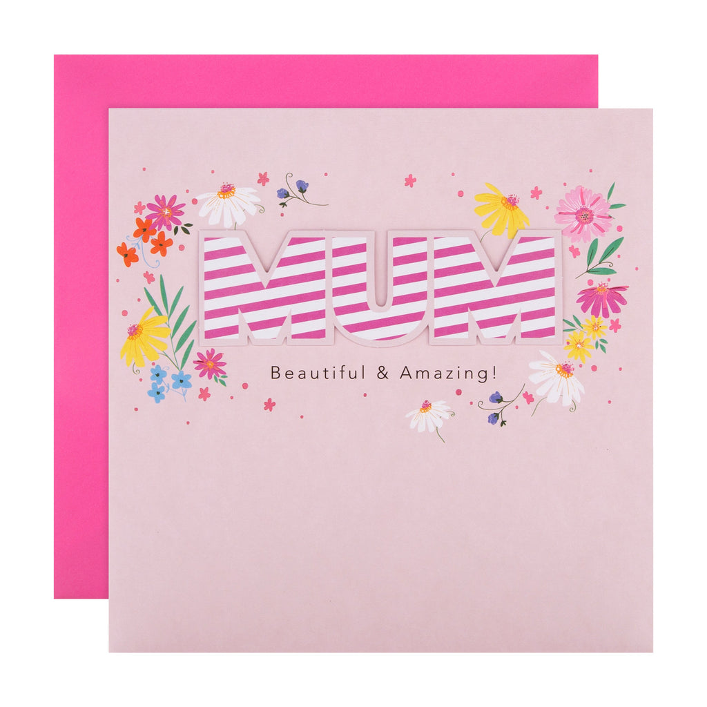 Mother's Day Card for Mum - Contemporary Text Design with 3D Add On and Pink Foil