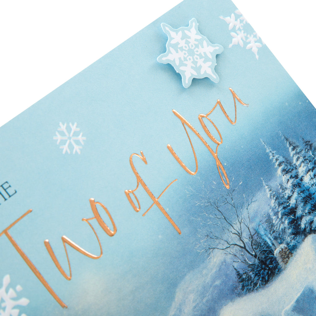 Christmas Card for Couple - Classic Winter Snow Design with 3D Add-Ons and Rose Gold Foil