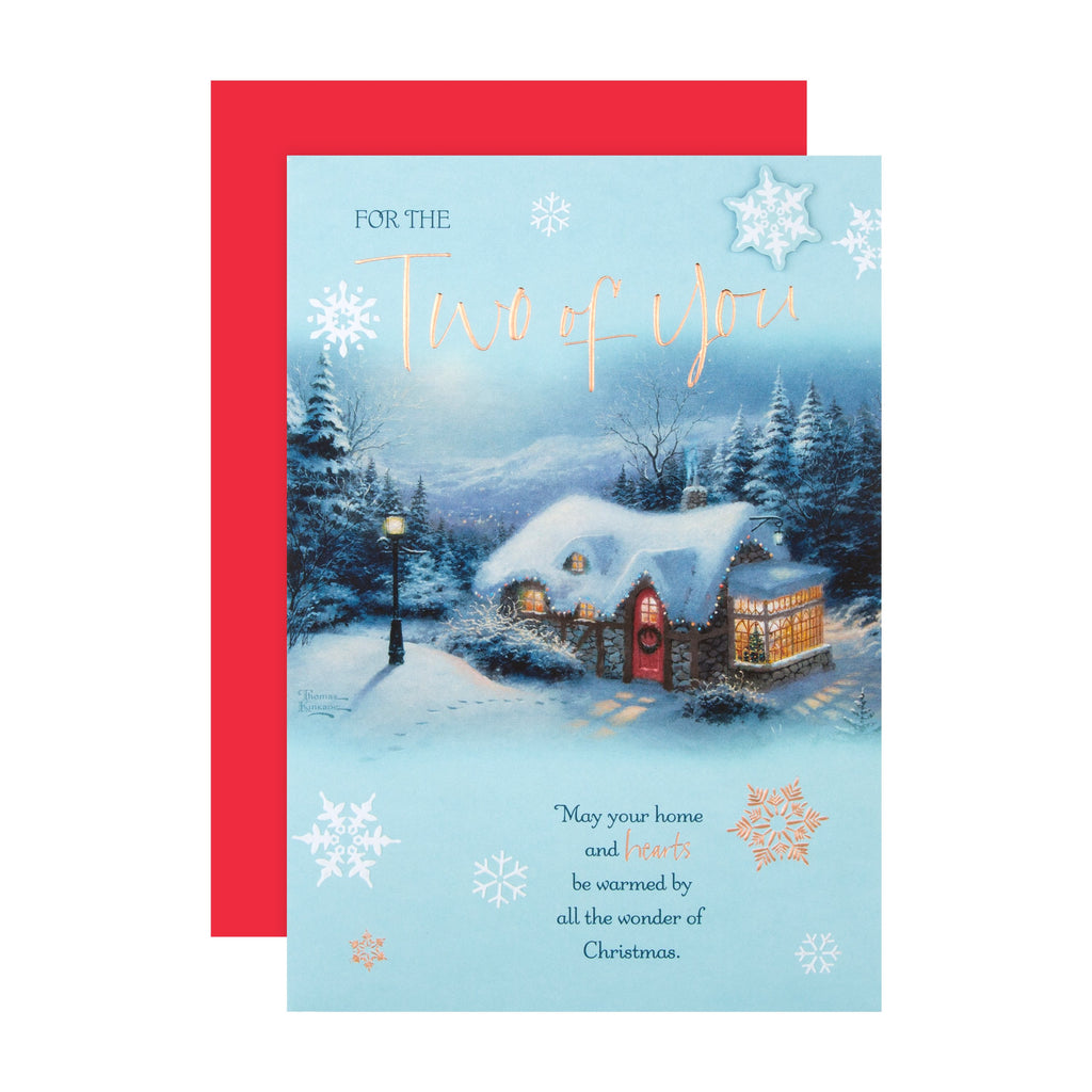 Christmas Card for Couple - Classic Winter Snow Design with 3D Add-Ons and Rose Gold Foil