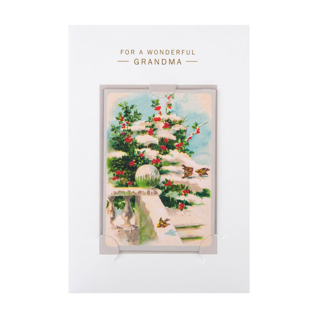 Christmas Card for Grandma - Classic Winter Snow Design with Gold Foil