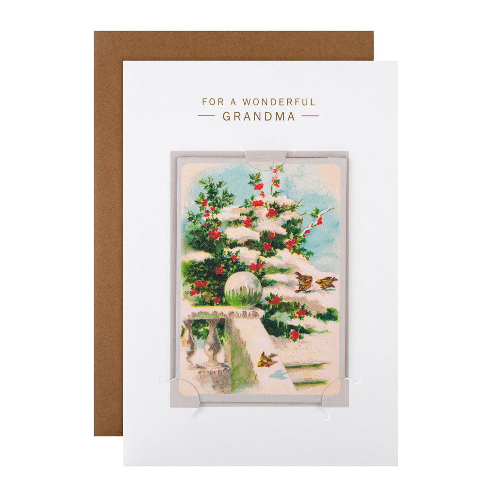 Christmas Card for Grandma - Classic Winter Snow Design with Gold Foil