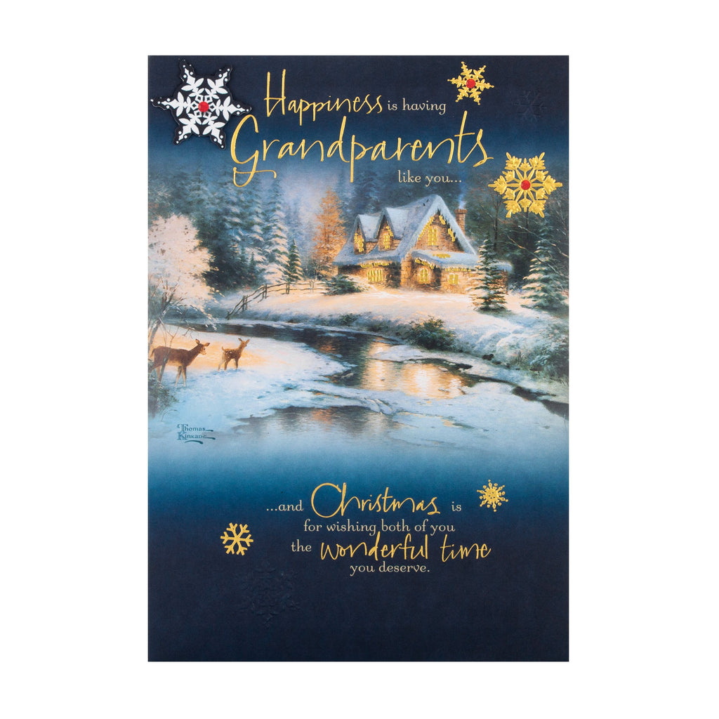 Christmas Card for Grandparents - Thomas Kinkade™ Winter's Night Design with 3D Add on and Gold Foil