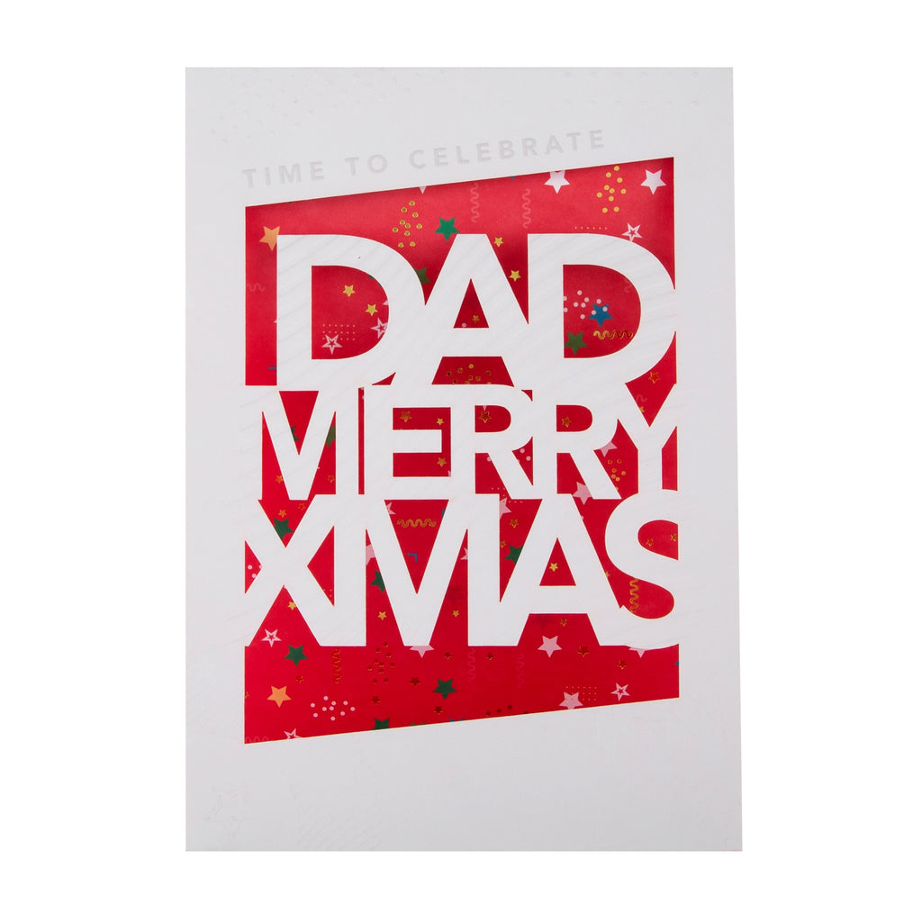 Christmas Card for Dad - Merry Xmas Die Cut 3D Design with Gold Foil