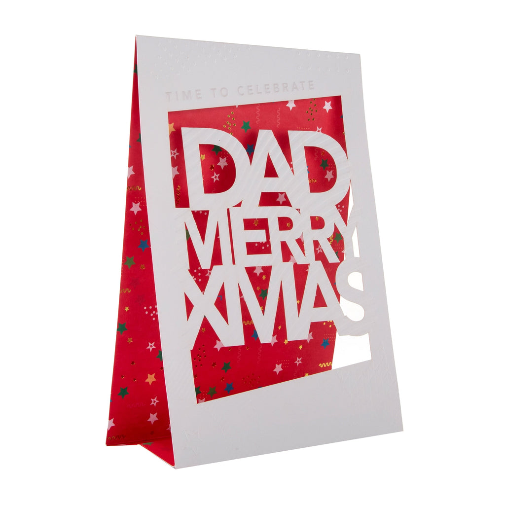 Christmas Card for Dad - Merry Xmas Die Cut 3D Design with Gold Foil