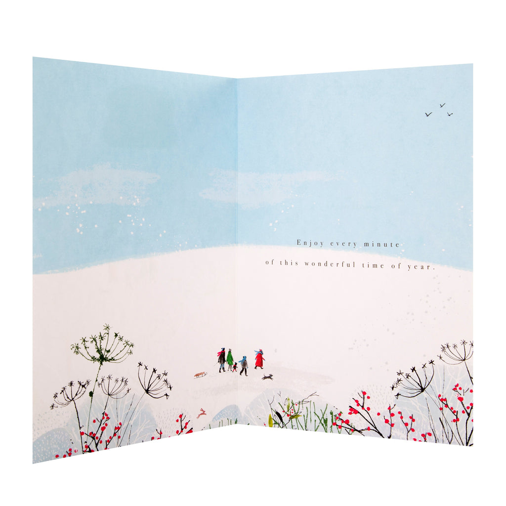 General Christmas Card - Traditional Winter Scene Design with Silver Foil