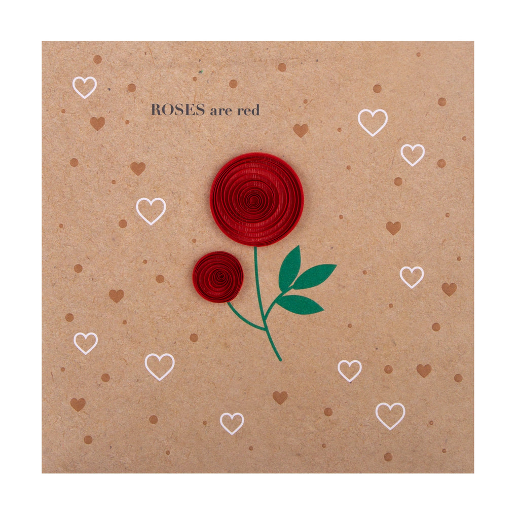 General Valentine Card - Traditional Red Rose Design with Quilled Paper Details