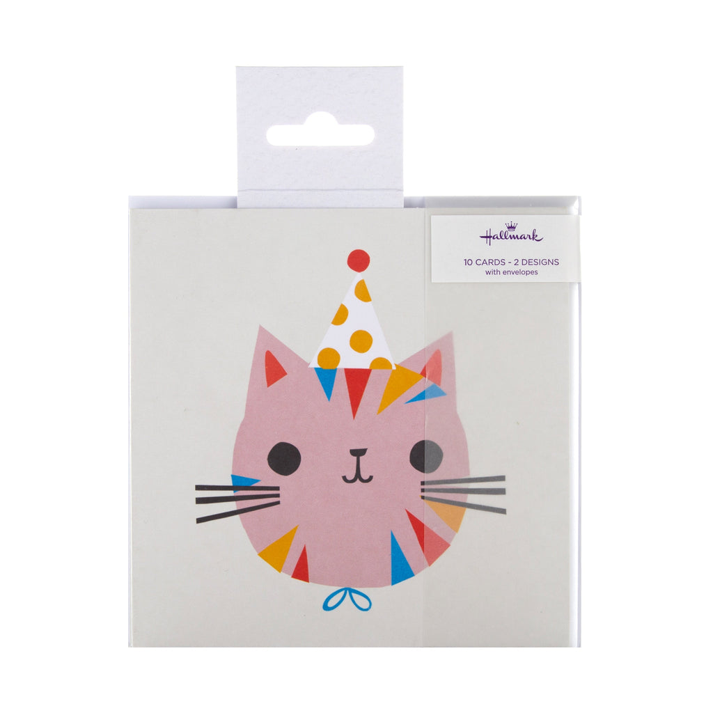 Kids Birthday Cards - Pack of 10 in 2 Cat Designs