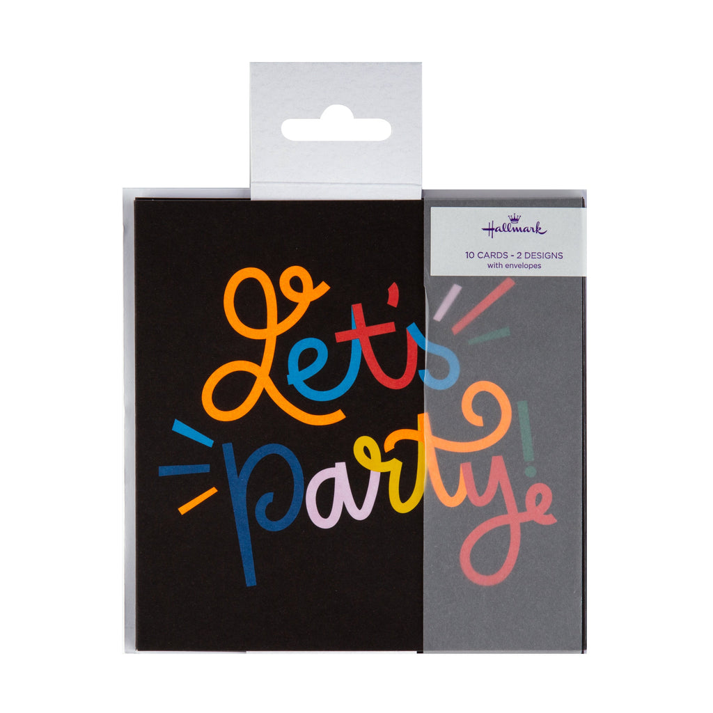 Pack of Party Invitation Cards - 10 Cards in 2 Vibrant Designs